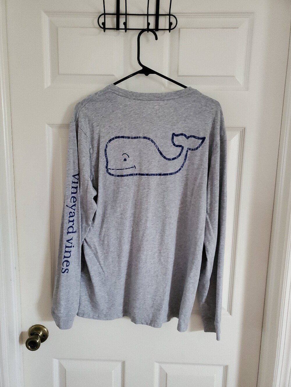 Vineyard Vines Long Sleeve Whale Tee - Heather Gray with Navy Print